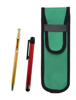Green Cloth Pencil Case with Red Metal Touch Stick and 60 Gold Slim Ballpoint Pens Two-Pack (NK02G-ALR-SV60KBP-2)
