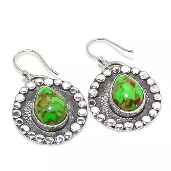 Green Copper Turqouise Gemstone Handmade 925 Silver Jewelry Earring 1.38 JCE481-31