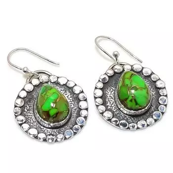 Green Copper Turqouise Gemstone Handmade 925 Silver Jewelry Earring 1.38 JCE481-42