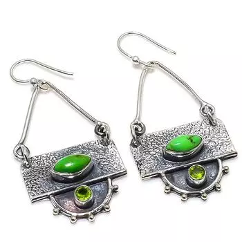 Green Copper Turqouise,Peridot Gemstone 925 Silver Jewelry Earring 2.17 JCE481-60
