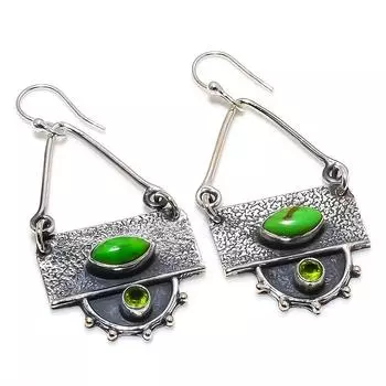 Green Copper Turqouise,Peridot Gemstone 925 Silver Jewelry Earring 2.17 JCE481-48