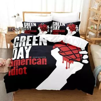 Green Day AMERICAN IDIOT Комплект постельного белья Single Twin Full Queen King Size Комплект постельного белья для взрослых детей в спальню, пододеяльники, простыни 218x177cm 86x70in