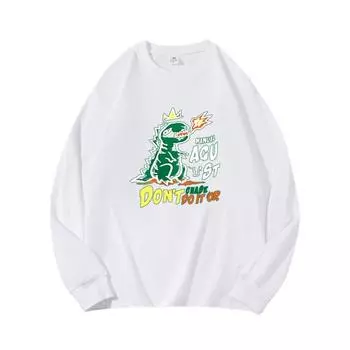 Зеленый динозавр осенняя одежда с длинными рукавами из чистого хлопка новый мужской и женский топ, весенний внутренний слой, базовая рубашка, футболка с круглым вырезом и длинными рукавами M коричневый