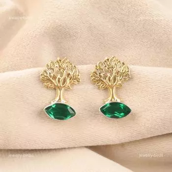 Green Emerald Gemstone Sterling Silver Engagement Sisters Gift Dangling Earrings EE-144-12