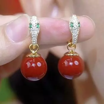 Green Eyes Snake Earrings Delicate Earrings красный