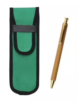 Green Fabric Pencil Case with Ballpoint Pen Set Bamboo-Patterned (3-Pack) T23-NK02G-FB300CB-3