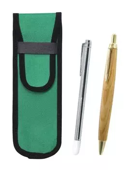 Green Fabric Pencil Case with Metal Pointer and Retro Maple Ballpoint Pen Set Two-Pack (NK02G-701S-HS47S-2)