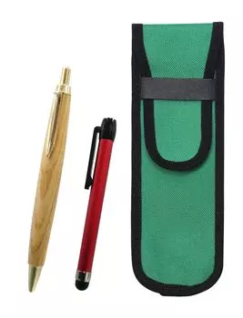 Green Fabric Pencil Case with Red Metallic Touch Stick and Retro Maple Wood Ballpoint Pen Set Two-Pack (NK02G-ALR-HS47S-2)