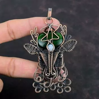 Green Fire Labradorite Gemstone Pendant Copper Wire Wrapped Handmade Pendant Rainbow Moonstone Jewelry Deer Face Pendant Copper Wire Jewelry
