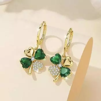 Green four-leaf clover earrings summer light luxury high-end temperament new trendy ear buckle earrings