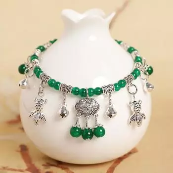 Green glazed bells, sound woven anklets, retro long-life locks, fringed new Chinese ethnic women s accessories