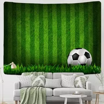 Зеленый луг Футбольное поле Гобелен Настенный ковер Испанский футбольный ковер Bohemianwind Хиппи Декор для комнаты Фоновая ткань 95x70CM