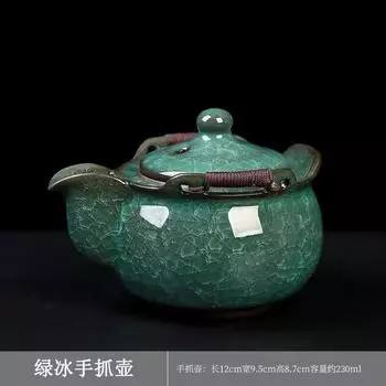Green Ice Cover Bowl Teacup Household Large Single Sancai Tea Bowl Not Hot Hand Grab Pot High-End Kung Fu Tea Set