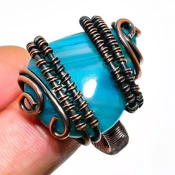 Кольцо из зеленого кружевного агата с драгоценным камнем ручной работы из медной проволоки, размер 10