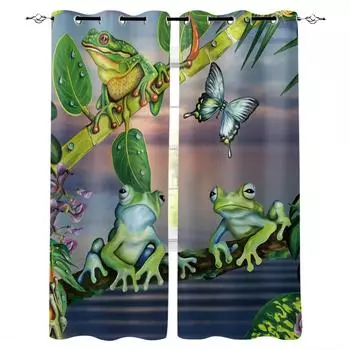 Green Leaf Branch Frog Blackout Curtains For Living Room Window Curtains For Bedroom Kitchen Curtains Drapes Blinds W135 x H60cm