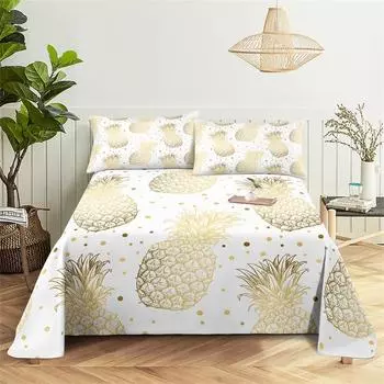 Green Leaf Digital Printed Polyester Bed Sheet with Pillowcase Home Comfort Printed Bedding Set Bed Sheet Large Bed Sheet 150X230cm(2Pcs)