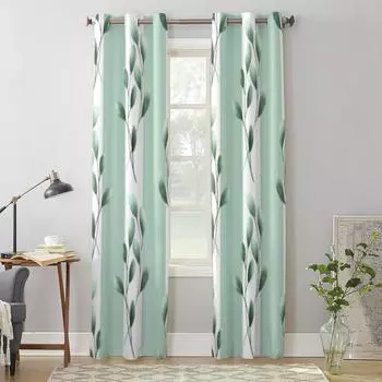 Зеленые листья и полосы оконные шторы для гостиной кухни современные шторы домашний декор жалюзи шторы 135W x 60H(cm) x1