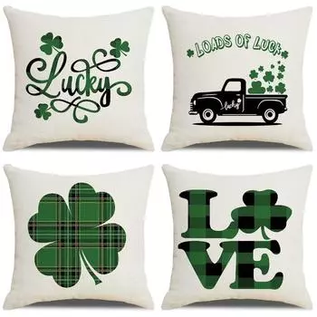 Green Letter St. Patrick s Day Home Soft Decor Linen Throw Pillow Cover Cushion Cover Does Not Include Pillow Core 45*45cm