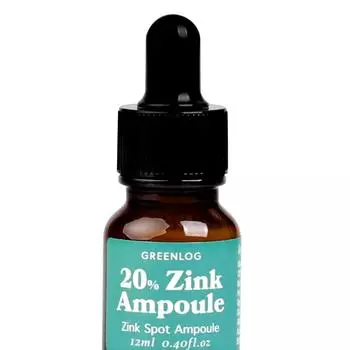 Green Log Zinc Spot, ампула от гнойных прыщей, фолликулит, прыщи на подбородке, чистый оксид цинка, 200000 мг/мл, масло для ухода, 1 шт., 12 мл