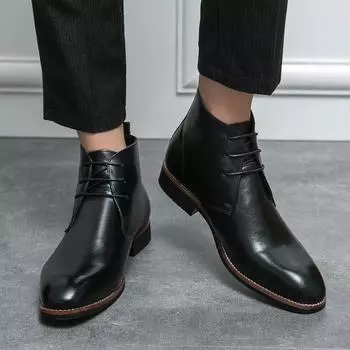 Green Men Chelsea Boots Leather Men winter Shoes Pointed Ankle Boots Platform Casual Shoes Leisure British style Cowboy Boots 38