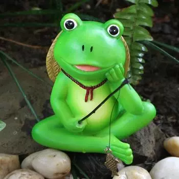 Green Mini Frog Sculpture Cartoon Planter Frog Statue Animal Fishing Sculpture Fairy Garden Decor зелёный