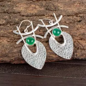 Green Onyx Cab Gemstone 925 Sterling Silver Jewelry Handmade Hook Earrings 1.78 EE-64-26