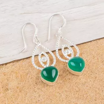 Green Onyx Cab Gemstone 925 Sterling Silver Jewelry Drop/Dangle Earrings 2.00 EE-32-21