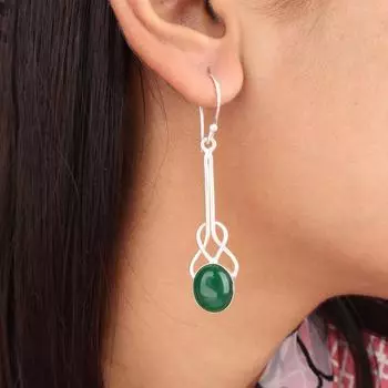 Green onyx Cab Gemstone 925 Sterling Silver Jewelry Handmade Hook Earrings 1.76 EE-171-28