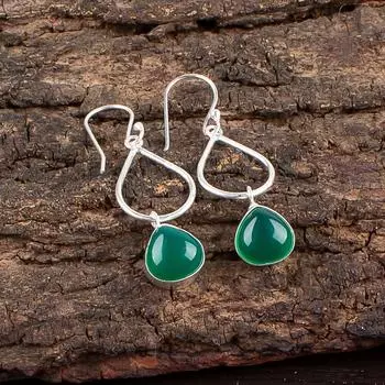 Green Onyx Cab Gemstone 925 Sterling Silver Jewelry Handmade Boho Earrings1.90 EE-19-28
