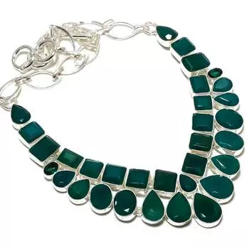 Зеленый оникс, хромдиопсид драгоценный камень, серебряное ожерелье ручной работы 925 пробы 18 дюймов JCN409-85