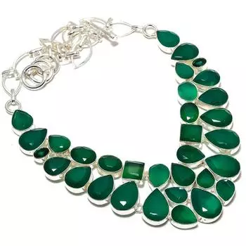 Зеленый оникс, хромдиопсид драгоценный камень, серебряное ожерелье ручной работы 925 пробы 18 дюймов JCN409-139