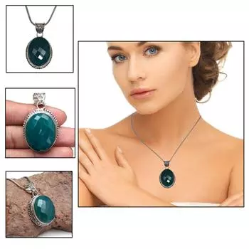 Green Onyx Emerald Gemstone Unisex Women s Silver Jewelry Pendant 1.75
