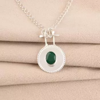 Green Onyx Gemstone 925 Stamped Silver Jewelry Pendant 1.4 For Anniversary Gift PP-57-17