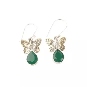Green Onyx Gemstone 925 Stamped Silver Jewelry Handmade Partywear Earrings 1.3 EE-155-17