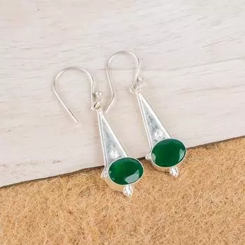Green Onyx Gemstone 925 Sterling Silver Handcrafted Drop/Dangle Earrings 1.80 EE-50-13