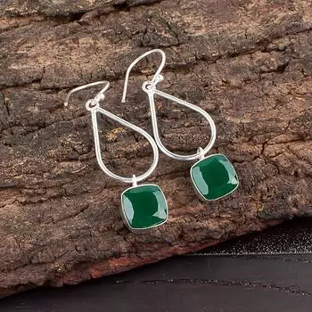 Green Onyx Gemstone 925 Sterling Silver Handmade Jewelry Earrings 1.90 For Gift EE-7-13