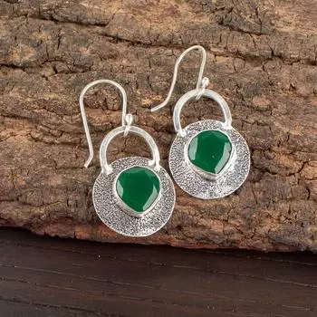 Green Onyx Gemstone 925 Sterling Silver Jewelry Handmade Dangle Earrings 1.30 EE-63-16