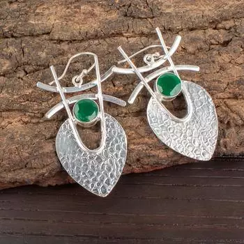 Green Onyx Gemstone 925 Sterling Silver Jewelry Handmade Earrings 1.78 For Gift EE-64-13
