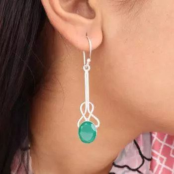 Green Onyx Gemstone 925 Sterling Silver Jewelry Handmade Earrings 1.76 For Her EE-171-19
