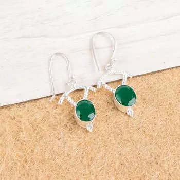 Green Onyx Gemstone 925 Sterling Silver Jewelry Handmade Earrings 1.50 For Gift EE-51-13