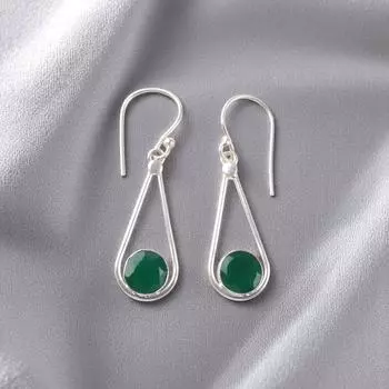 Green Onyx Gemstone 925 Sterling Silver Jewelry Handcrafted Women Earrings 1.76 EE-126-18