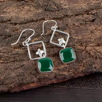Green Onyx Gemstone 925 Sterling Silver Jewelry Handmade Women Earrings 1.70 EE-10-16