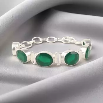 Green Onyx Gemstone 925 Sterling Silver Jewelry Handmade Bracelet 8 For Women RB-4-18