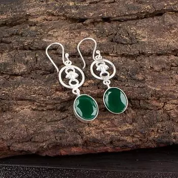 Green Onyx Gemstone 925 Sterling Silver Jewelry Handmade Dangle Earrings 2.00 EE-17-16