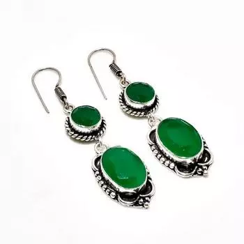 Серьги ручной работы из зеленого оникса с серебряным покрытием 925 пробы, 2,08 дюйма