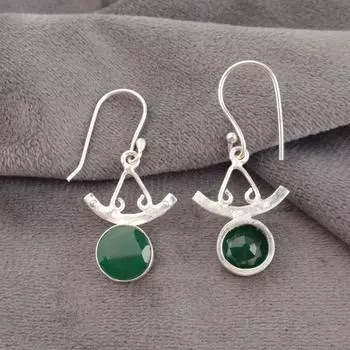 Green Onyx Gemstone Handmade 925 Sterling Silver Jewelry Dangle Earrings 1.63 EE-152-17