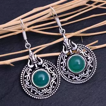 Green Onyx Gemstone Handmade 925 Sterling Silver Jewelry Earring 2 A5H83