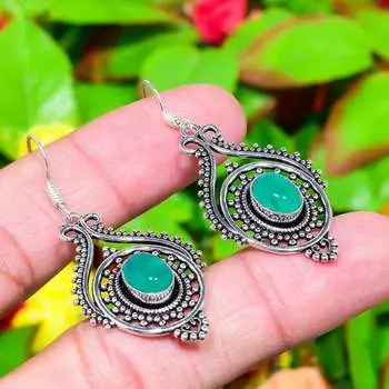 Green Onyx Gemstone Handmade 925 Sterling Silver Jewelry Earring 2.05 A2K45