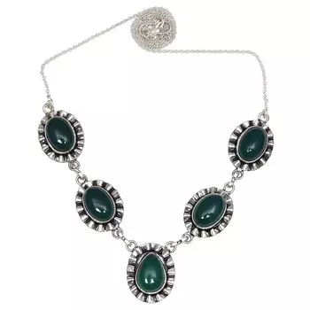 Green Onyx Gemstone Mother s Day Handmade Silver Jewelry Necklace 20 in