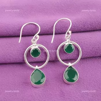 Green Onyx Gemstone Sterling Silver Hook Engagement Dangle Drop Earrings Jewelry EE-140-9